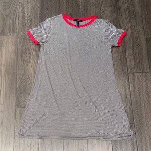 Short sleeve Striped pajama short Dress with Red trim